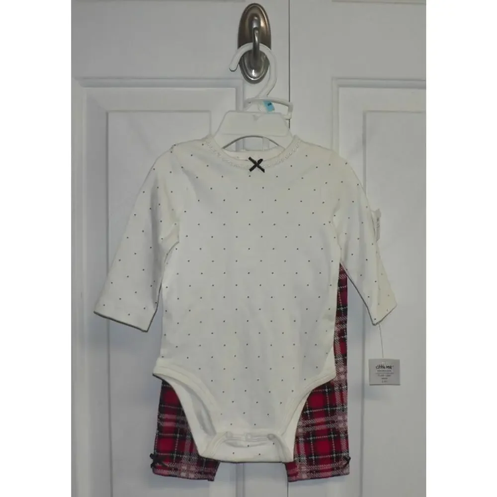 Little Me‎ Baby Girl Long Sleeve Polka Dot Bodysuit with Plaid Pants 6Months